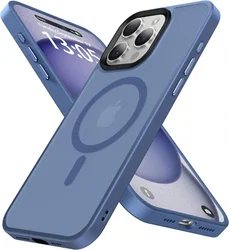 Apple iPhone 15 Pro Hoesje met MagSafe Back Cover Matte Blauw afbeelding