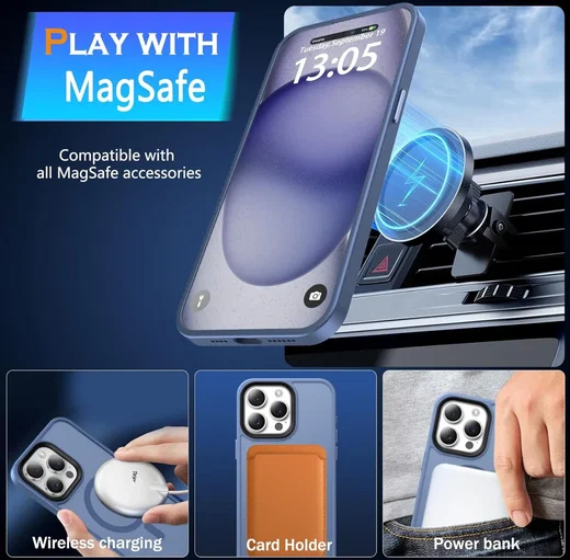 Apple iPhone 15 Pro Hoesje met MagSafe Back Cover Matte Blauw afbeelding 2
