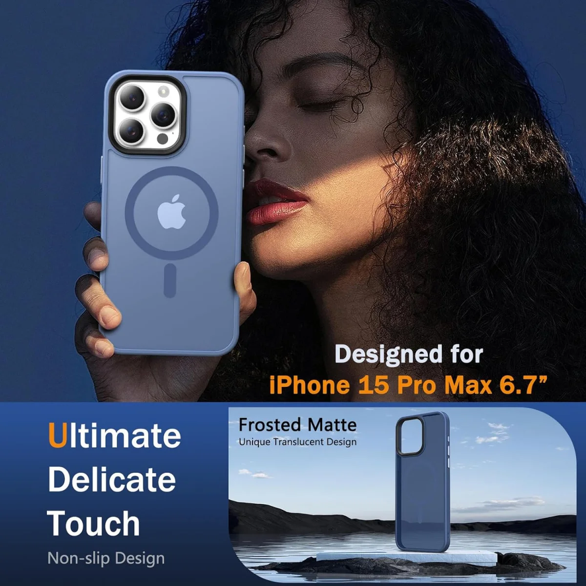 Apple iPhone 15 Pro Hoesje met MagSafe Back Cover Matte Blauw afbeelding 4