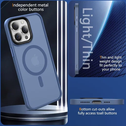 Apple iPhone 15 Pro Hoesje met MagSafe Back Cover Matte Blauw afbeelding 7