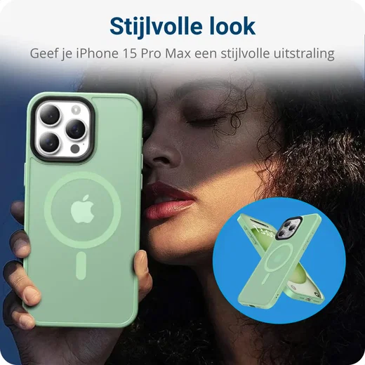 iPhone 15 Pro Max Hoesje met MagSafe Back Cover Matte Groen afbeelding 2