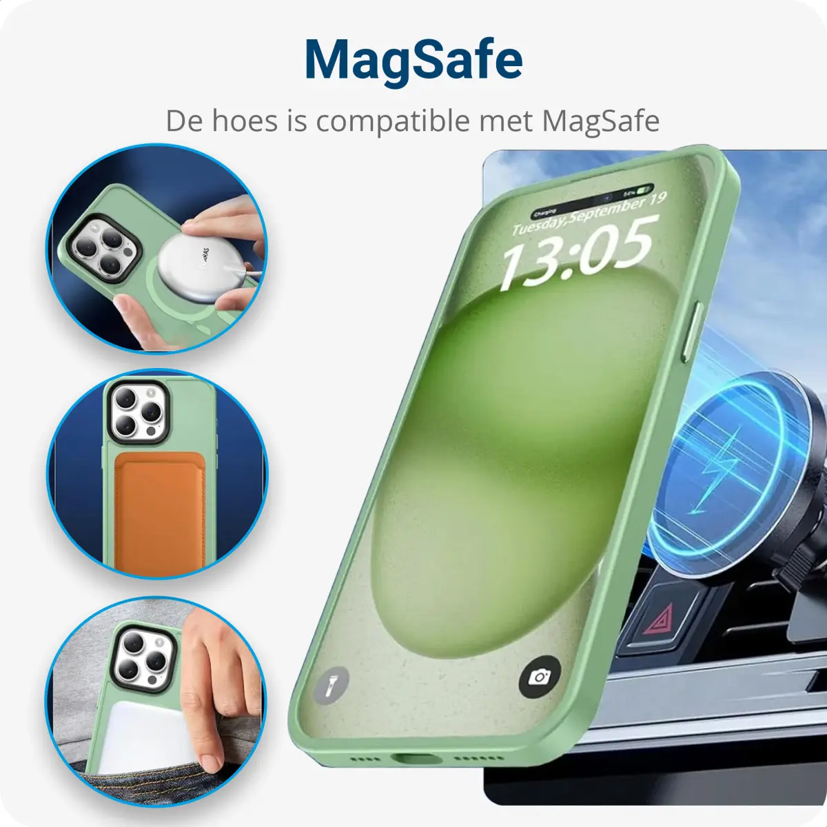 iPhone 15 Pro Max Hoesje met MagSafe Back Cover Matte Groen afbeelding 7