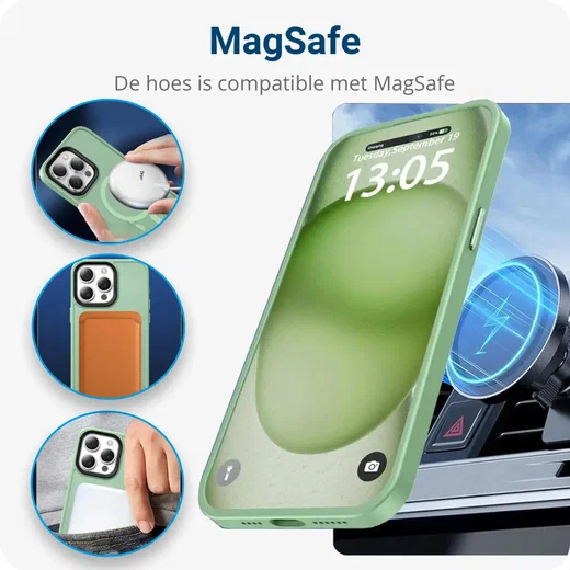 iPhone 15 Pro Max Hoesje met MagSafe Back Cover Matte Groen afbeelding 7