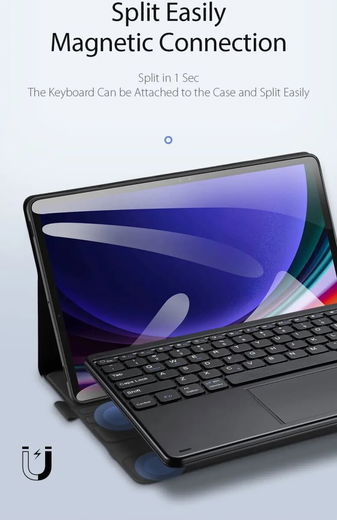 Dux Ducis Samsung Tab S10+/ S9+ / S9 FE+ Hoes Bluetooth Toetsenbord Zwart afbeelding 3