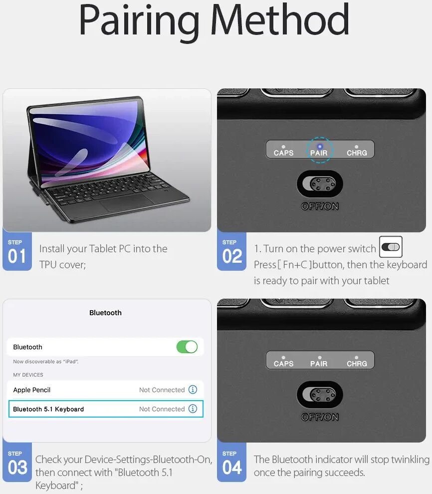 Dux Ducis Samsung Tab S10+/ S9+ / S9 FE+ Hoes Bluetooth Toetsenbord Zwart afbeelding 9