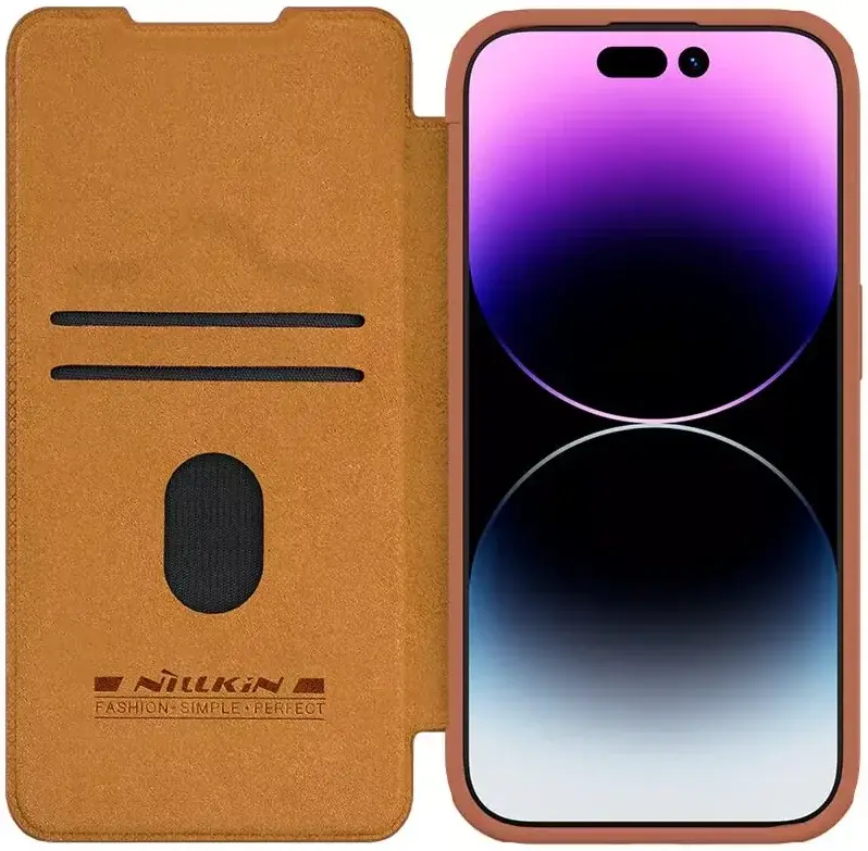 Nillkin Qin Pro iPhone 15 Pro Hoesje Book Case met Camera Slider Bruin afbeelding 1