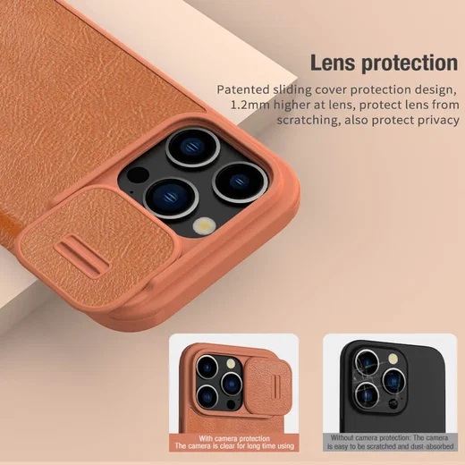 Nillkin Qin Pro iPhone 15 Pro Hoesje Book Case met Camera Slider Bruin afbeelding 3