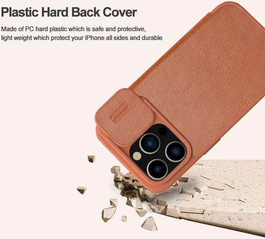 Nillkin Qin Pro iPhone 15 Pro Hoesje Book Case met Camera Slider Bruin afbeelding 4