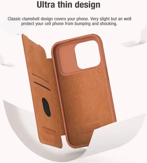 Nillkin Qin Pro iPhone 15 Pro Hoesje Book Case met Camera Slider Bruin afbeelding 5