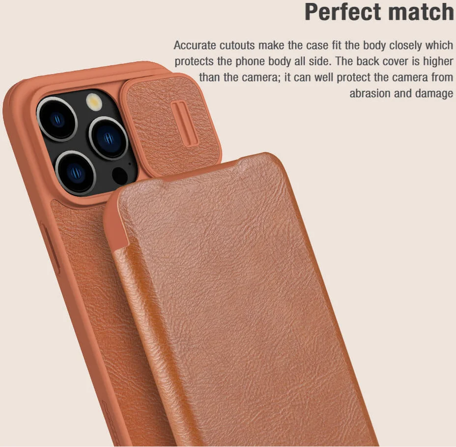 Nillkin Qin Pro iPhone 15 Pro Hoesje Book Case met Camera Slider Bruin afbeelding 8