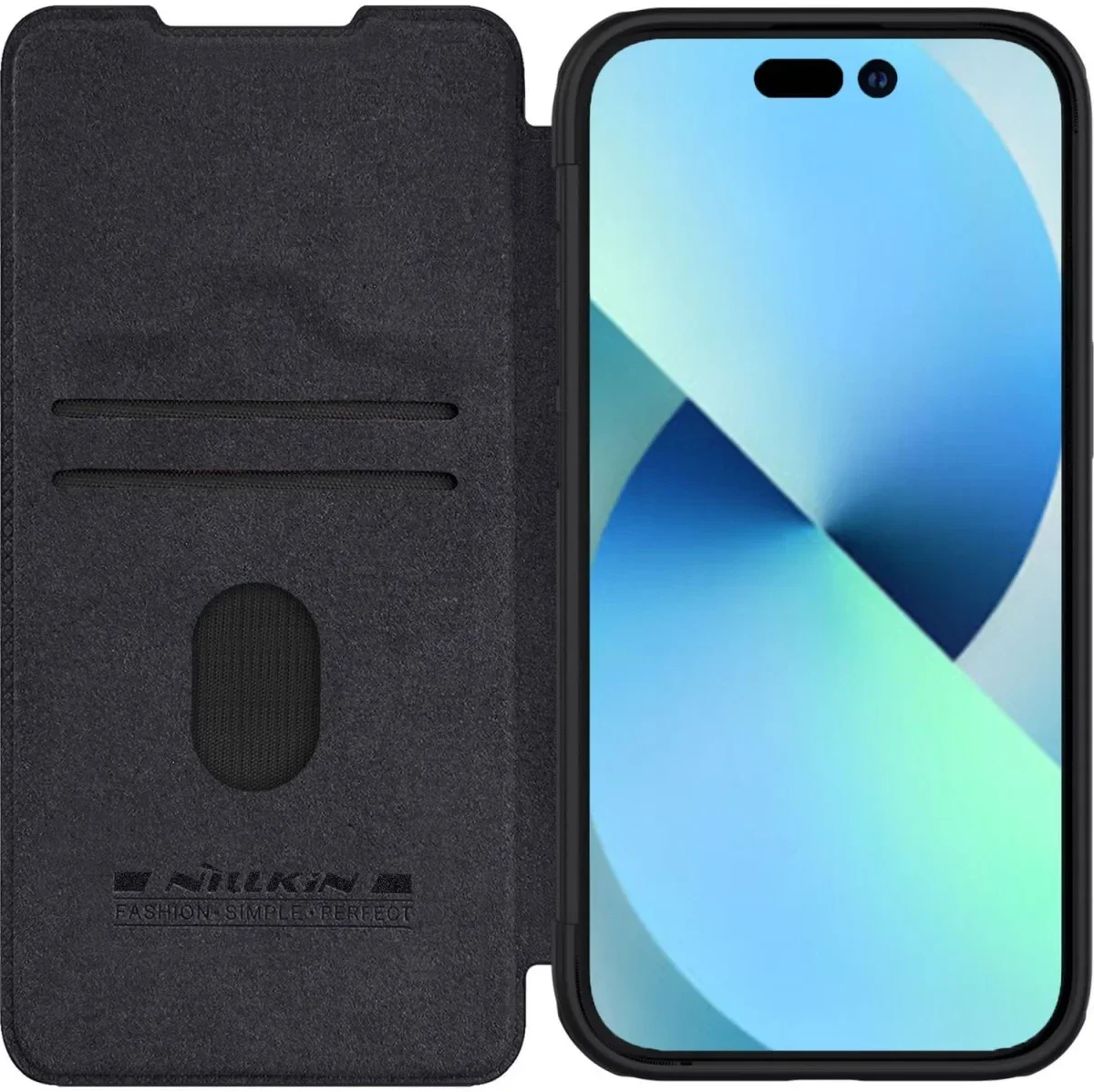Nillkin Qin Pro iPhone 15 Plus Hoesje Book Case Camera Slider Zwart afbeelding 1