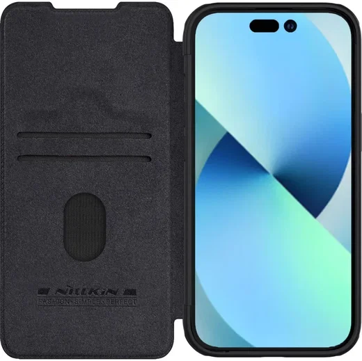 Nillkin Qin Pro iPhone 15 Plus Hoesje Book Case Camera Slider Zwart afbeelding 1
