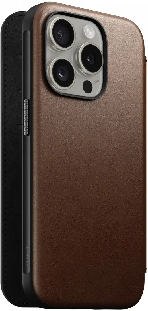 Nomad Modern Leather Folio iPhone 15 Pro Hoesje MagSafe Bruin afbeelding 3
