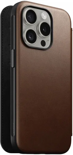 Nomad Modern Leather Folio iPhone 15 Pro Hoesje MagSafe Bruin afbeelding 3