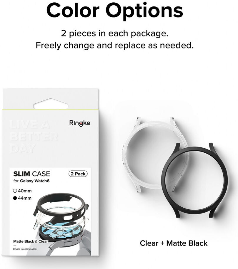 Ringke Slim - Samsung Galaxy Watch 6 44MM Hoesje - (2P) Transparant Zwart afbeelding 14