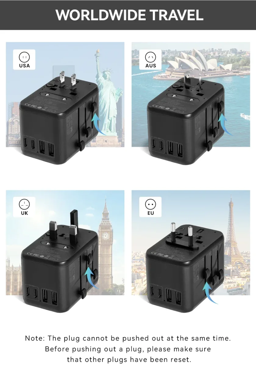 Essager Reislader 65W Universele Snellader Wereldstekker US/AUS/UK/EU afbeelding 2