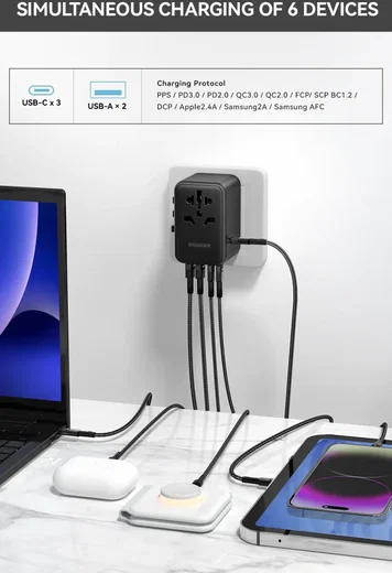 Essager Reislader 65W Universele Snellader Wereldstekker US/AUS/UK/EU afbeelding 3