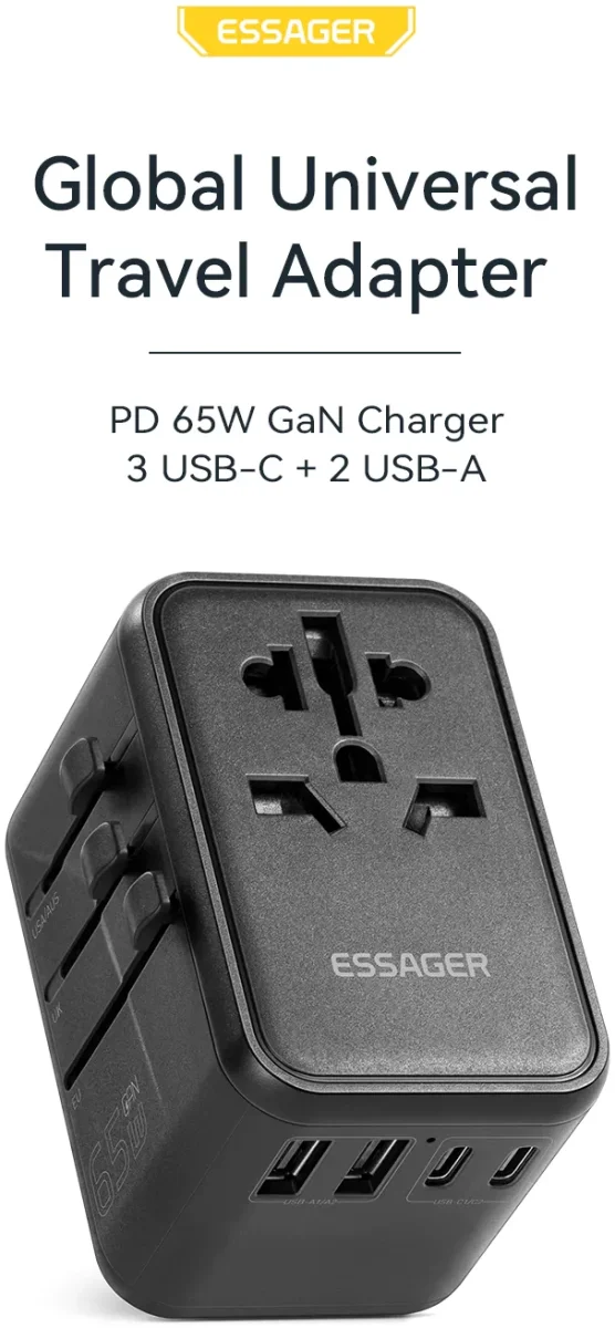 Essager Reislader 65W Universele Snellader Wereldstekker US/AUS/UK/EU afbeelding 4