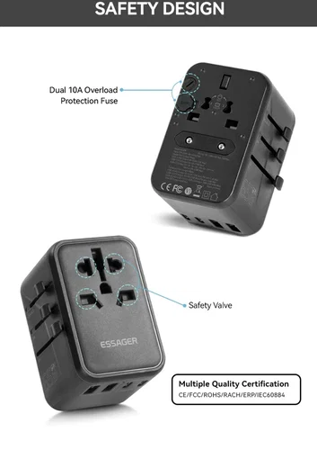 Essager Reislader 65W Universele Snellader Wereldstekker US/AUS/UK/EU afbeelding 5