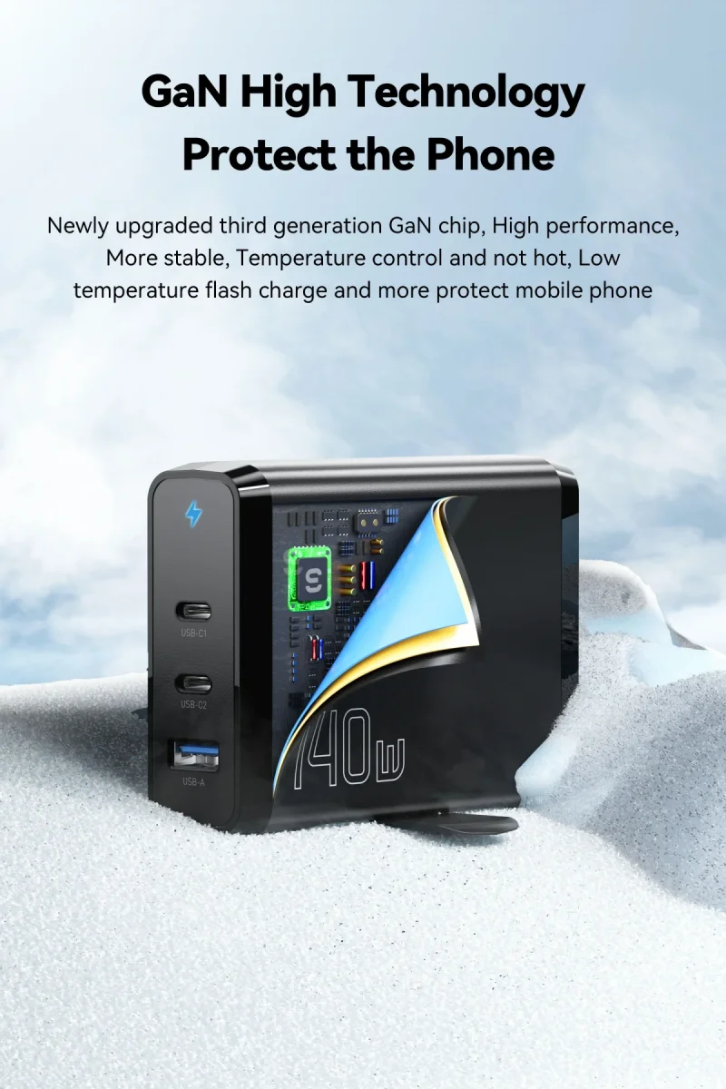 Essager 140W Laadstation voor MacBook/Laptop GaN Snellader Zwart afbeelding 6