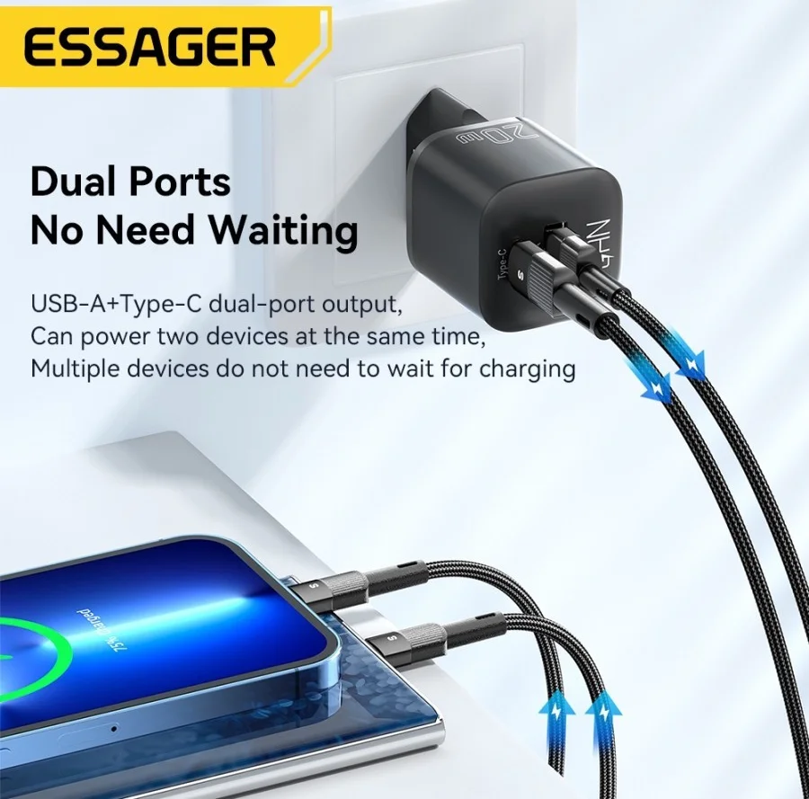 Essager 20W GaN Snellader met Power Delivery en Quick Charge Zwart afbeelding 4