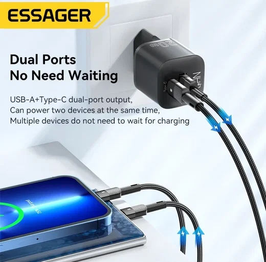Essager 20W GaN Snellader met Power Delivery en Quick Charge Zwart afbeelding 4