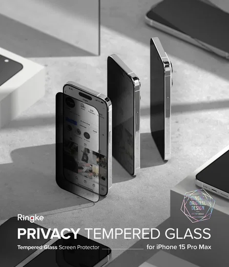 Ringke Apple iPhone 15 Pro Max Screen Protector Privacy Tempered Glass 9H afbeelding 12
