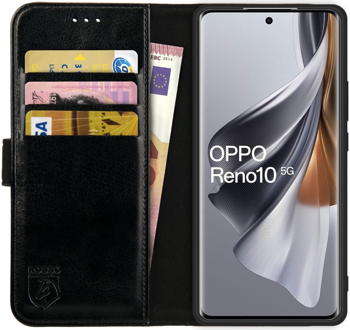 Rosso Element Oppo Reno 10 Hoesje Book Case Wallet Zwart afbeelding 1