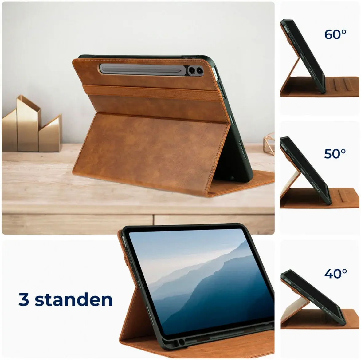 Rosso Element Samsung Tab S10 Lite / S10 FE / S9 FE / S9 Hoes Book Case Bruin afbeelding 4