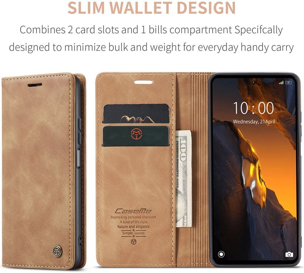 CaseMe 013 Xiaomi Poco F5 5G Hoesje Book Case en Back Cover Bruin afbeelding 3