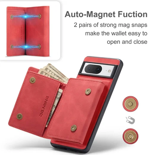 DG Ming Google Pixel 8 Hoesje met Magnetische Kaarthouder Rood afbeelding 5