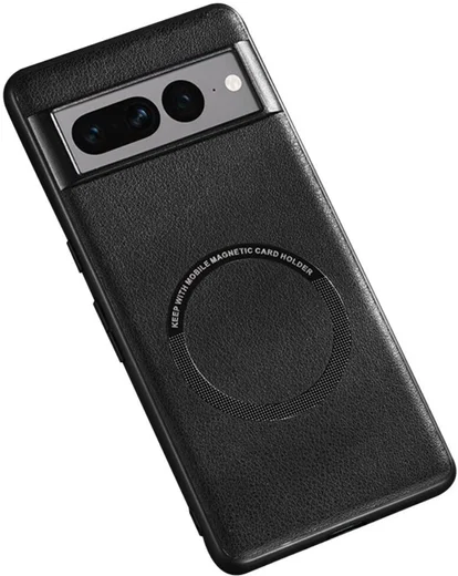 Google Pixel 8 Pro Hoesje MagSafe Kunstleer Back Cover Zwart afbeelding 1
