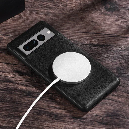 Google Pixel 8 Pro Hoesje MagSafe Kunstleer Back Cover Zwart afbeelding 5