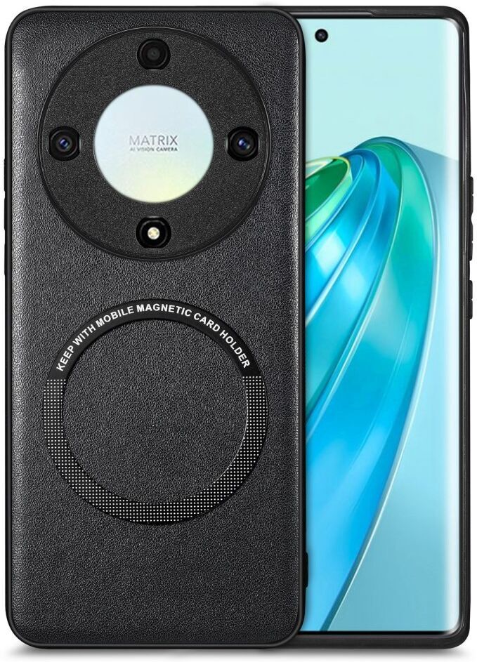 Honor Magic5 Lite Hoesje MagSafe Kunstleer Back Cover Zwart afbeelding 1