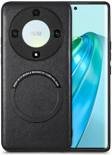 Honor Magic5 Lite Hoesje MagSafe Kunstleer Back Cover Zwart afbeelding 1