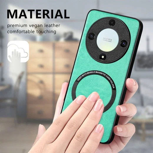 Honor Magic5 Lite Hoesje MagSafe Kunstleer Back Cover Zwart afbeelding 10