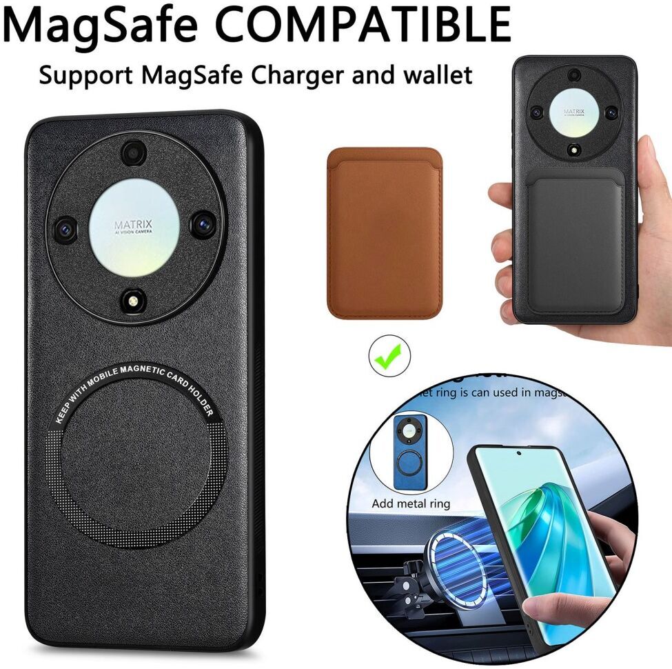 Honor Magic5 Lite Hoesje MagSafe Kunstleer Back Cover Zwart afbeelding 2