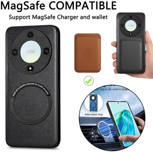 Honor Magic5 Lite Hoesje MagSafe Kunstleer Back Cover Zwart afbeelding 2
