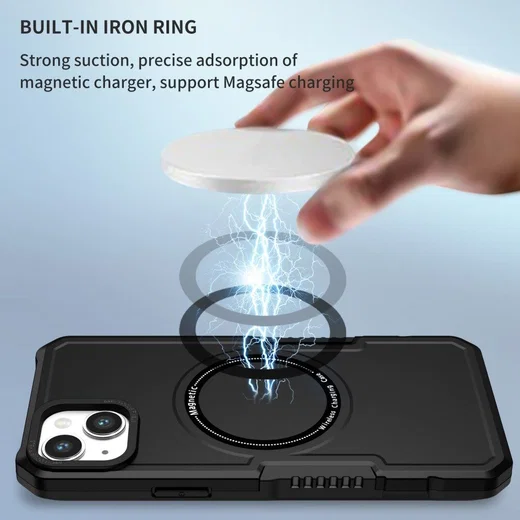 Apple iPhone 15 Plus Hoesje met MagSafe Shockproof Back Cover Zwart afbeelding 3