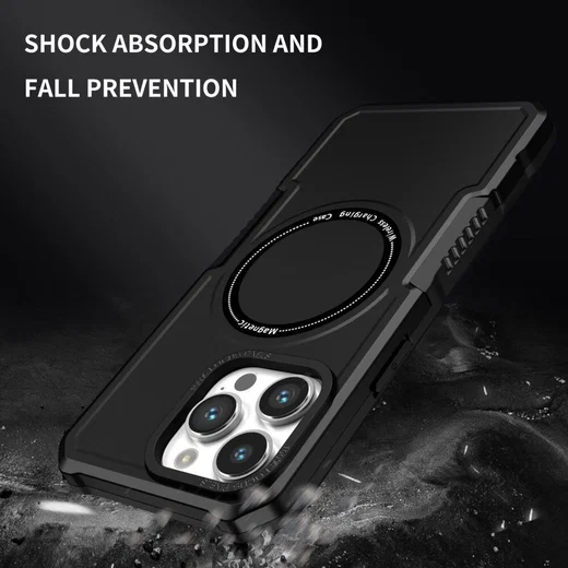 Apple iPhone 15 Pro Max Hoesje met MagSafe Shockproof Back Cover Zwart afbeelding 4