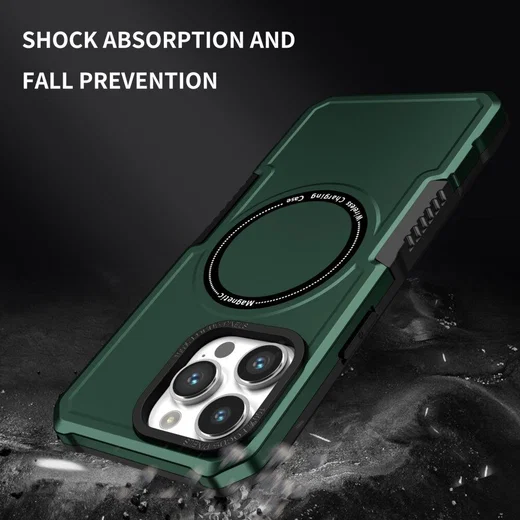 Apple iPhone 15 Pro Max Hoesje met MagSafe Shockproof Back Cover Groen afbeelding 3