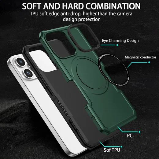 Apple iPhone 15 Pro Max Hoesje met MagSafe Shockproof Back Cover Groen afbeelding 7