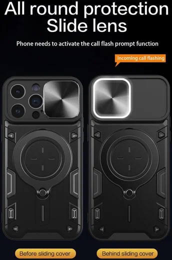 Apple iPhone 15 Pro Max Hoesje Camera Slider en Kickstand Ring Zwart afbeelding 3