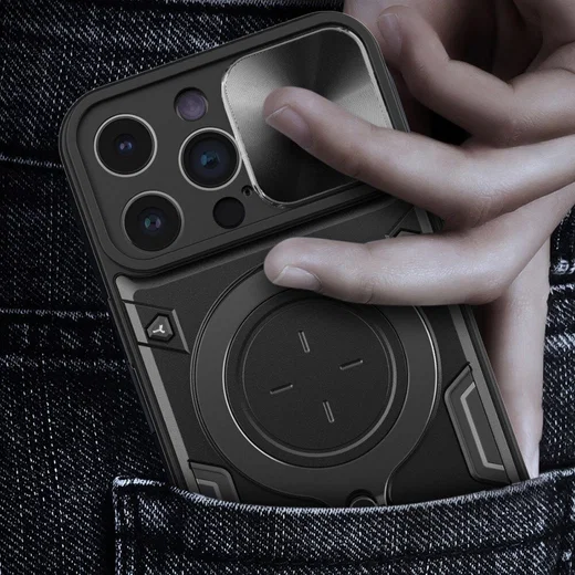 Apple iPhone 15 Pro Max Hoesje Camera Slider en Kickstand Ring Zwart afbeelding 9