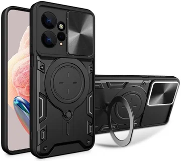 Xiaomi Redmi Note 12 Hoesje met Camera Slider en Kickstand Zwart