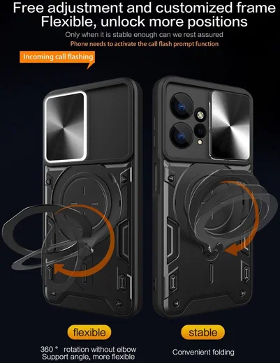 Xiaomi Redmi Note 12 Hoesje met Camera Slider en Kickstand Zwart afbeelding 2