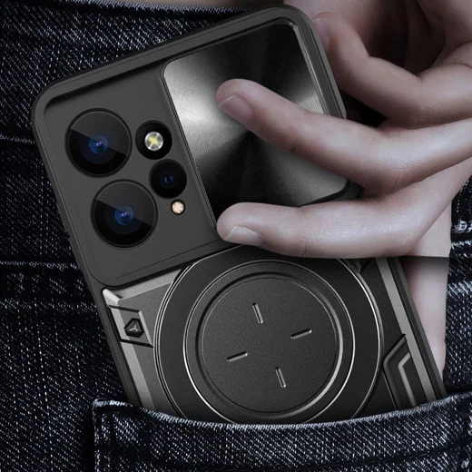 Xiaomi Redmi Note 12 Hoesje met Camera Slider en Kickstand Zwart afbeelding 9
