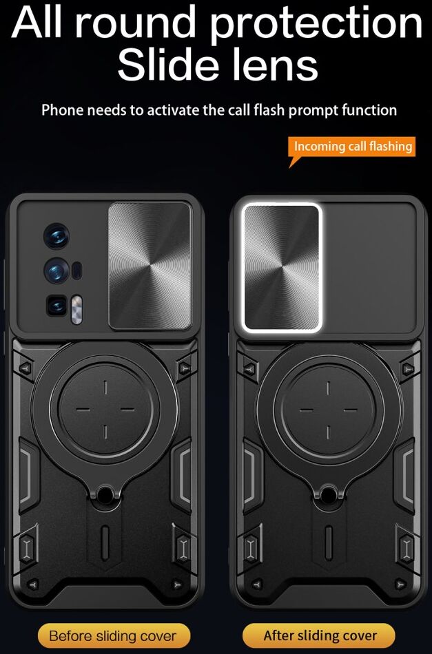 Xiaomi Poco F5 Pro Hoesje Camera Slider en Kickstand Back Cover Zwart afbeelding 2