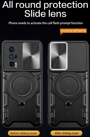 Xiaomi Poco F5 Pro Hoesje Camera Slider en Kickstand Back Cover Zwart afbeelding 2