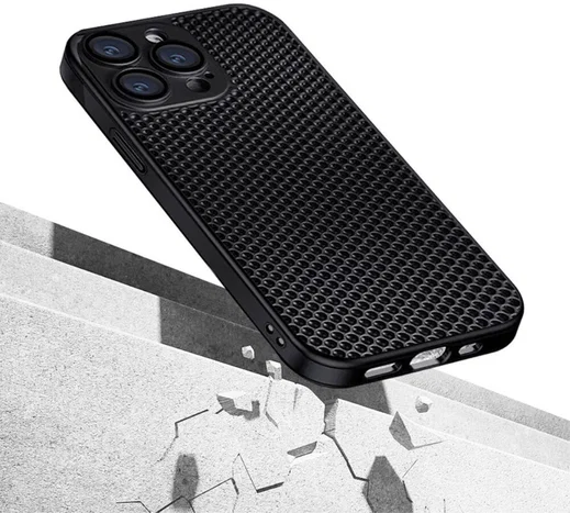 Apple iPhone 15 Pro Max Hoesje Honingraat Back Cover Zwart afbeelding 2